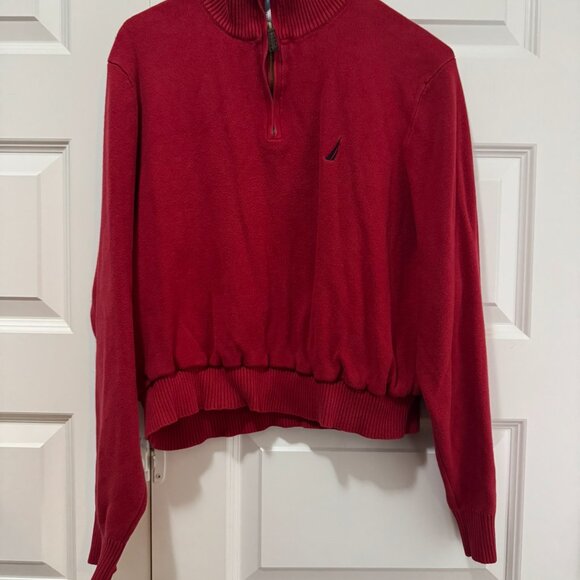 Nautica Red 100% Cotton Quarter-Zip Pullover Sweater – Men’s Size Large - Picture 2 of 5